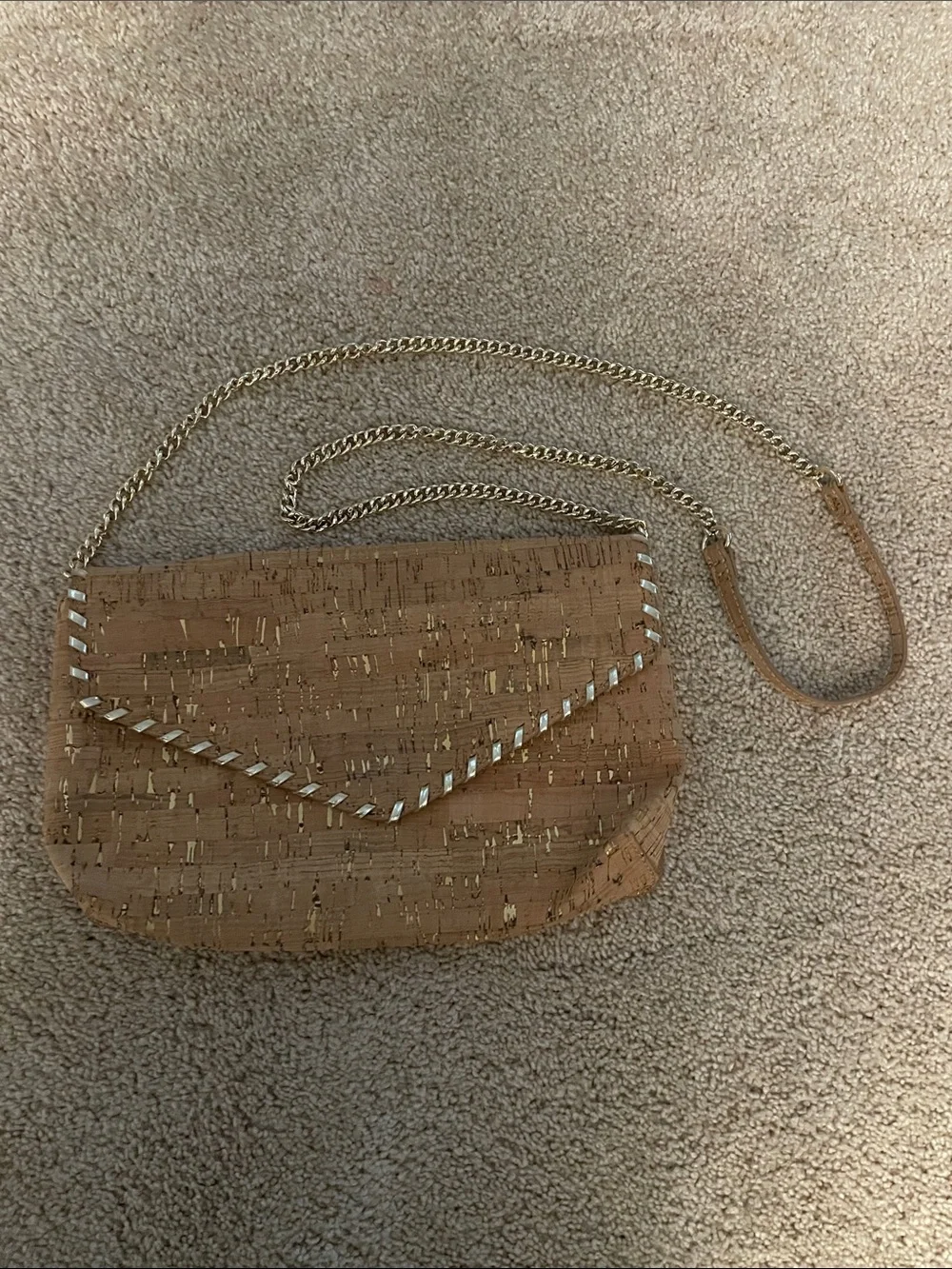 Lilly Pulitzer Cork Envelope Crossbody in Tan with Gold Chain